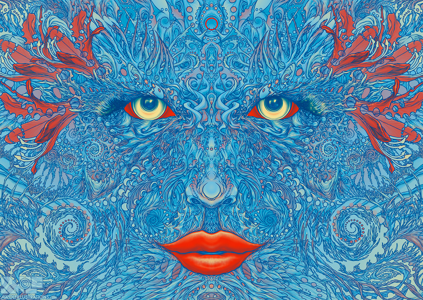 A digital artwork by Aaron Wolf of a portrait of the face of mother nature. Available as a jigsaw puzzle by Pandemic Puzzles