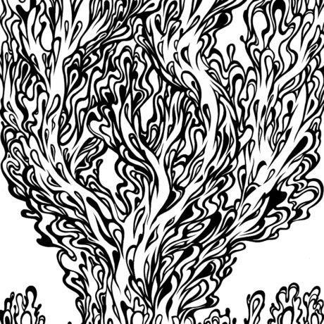 An ink drawing of a black and white drips of Jupiter tree from my sketchbook. This is part of an ongoing project of tiny hand drawn ink drawings in 3 x 5 inch sketchbooks. These will eventually be collected and published as an adult colouring book.